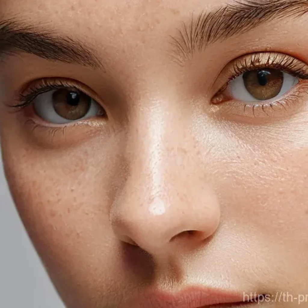 프로바이오틱 스킨케어의 전후 변화 사례 - **Prompt 1 (Before Probiotic Skincare):**
A close-up portrait of a young woman (20s-30s) with a ...