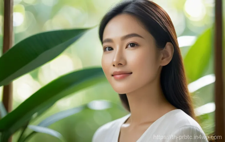 프로바이오틱 스킨케어와 사회적 책임 - **Prompt:** A serene and radiant Thai woman in her late twenties with clear, healthy, and luminous s...
