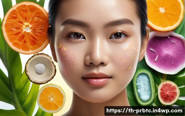 프로바이오틱 스킨케어의 발전 과정 - A close-up, hyper-realistic portrait of a Thai woman with glowing, healthy skin, surrounded by micro...