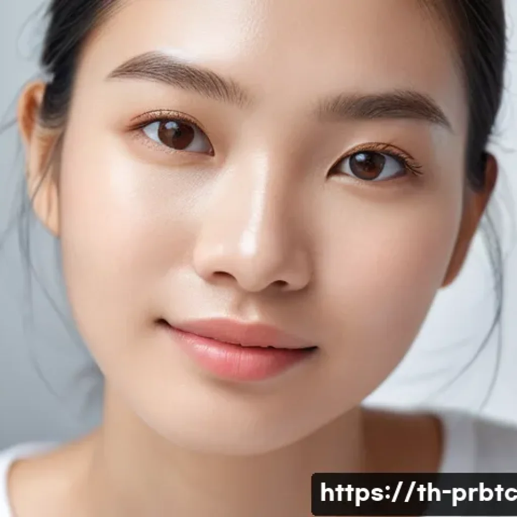 프로바이오틱 스킨케어의 성과 평가 방법 - A close-up portrait of a young Thai woman gently touching her smooth, hydrated facial skin after usi...