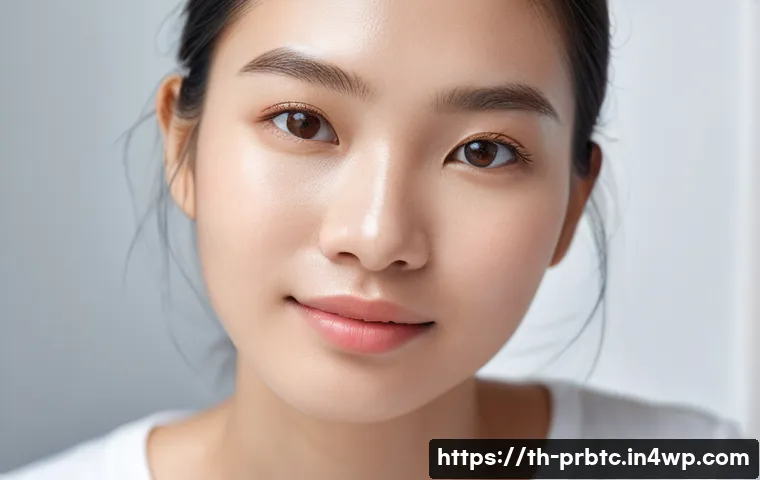 프로바이오틱 스킨케어의 성과 평가 방법 - A close-up portrait of a young Thai woman gently touching her smooth, hydrated facial skin after usi...
