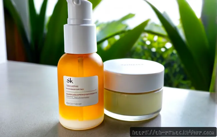 Home 29 프로바이오틱 스킨케어와 화학 성분 - Photorealistic skincare still life in a bright modern Bangkok bathroom, an unbranded probiotic-style...